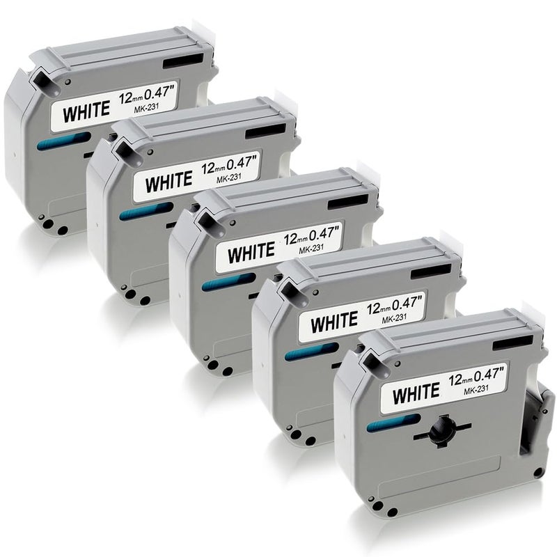فريق عظيم استبدال عبوات شريط الملصقات Greateam PTM95 لشريط P-Touch M M-K231 Brother Tape 12 مم 0.47 بوصة أبيض M231 MK231 MK-231 متوافق مع P-Touch PT70 PT80 PT65 PT70BM PT90 PT45 صانع الملصقات 5 عبوات - Image 1